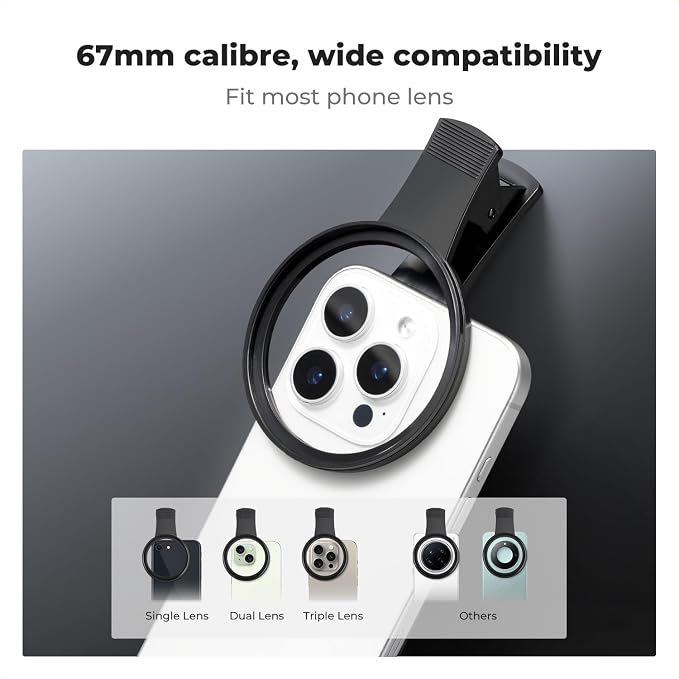 K&F CONCEPT 67mm Thread Clip for Smart Phone | Compatible for iPhone 16 15 Pro Max 14 13 12 11 Samsung Galaxy S22 S23 Ultra Galaxy S22 S24 Ultra(Filter Not Included), FP101 - Image 2