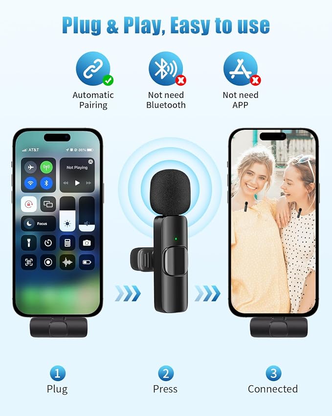 2 Packs Wireless Lavalier Mic for iPhone Android Camera | Professional Wireless Mini Microphone for 2-Person Video Recording, Podcasts, Vlogs, YouTube, TikTok and Computers - Image 4