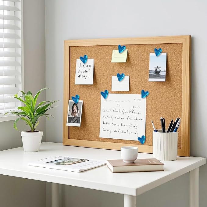50 pcs of Cute Soft Wooden Board thumbtack with Golden Hearts can be Used for Photo Walls, memos, whiteboards, and Decorative thumbtack (Blue) - Image 4