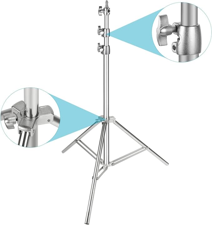 NEEWER 2PCS Light Stand Kit, 79"/200cm Stainless Steel Heavy Duty Tripod Stand with 1/4" to 3/8" Adapter for Studio Softbox, Monolight, Reflector - Image 4