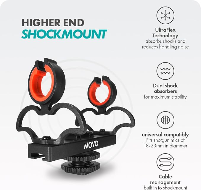 Movo SM6H Ultraflex Premium Shockmount for Shotgun Microphones with Grip Handle – Compatible with Rode NTG Series, Sennheiser MKE600, Audio-Technica AT875R, and More - Image 4