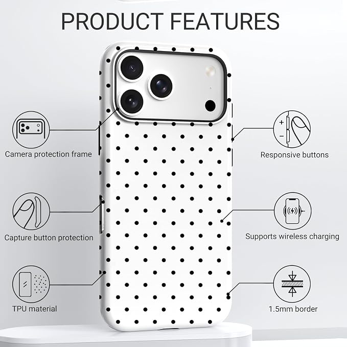 TPU Phone Case for iPhone 17 Pro Max, MagSafe Wireless Charging Compatible, Shockproof Slim Fit Protective Cover with Anti-Yellowing & Raised Camera Protection (Polka dot 8, iPhone 17 Pro Max(6.9")) - Image 4