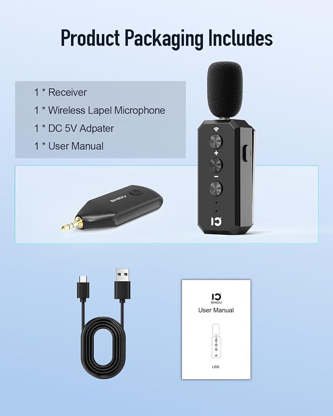 SHIDU Wireless Lavalier Microphone 2.4G with 3.5MM Plug for Voice Amplifier | UHF Mic Speaker System for Teaching, 480mAh Batteries USB-C Charging, for Speaking Tour Guides Fitness Instructor - Image 9