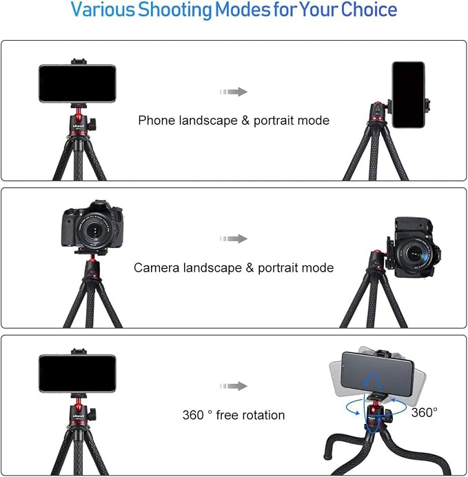 ULANZI Camera Tripod, Mini Flexible Stand w Hidden Phone Holder w Cold Shoe Mount, 1/4'' Screw f Magic Arm, Universal f iPhone 17 16 15 14 Pro Max XS Max Canon Nikon Sony DJ Pocket 4/3 Cameras - Image 5