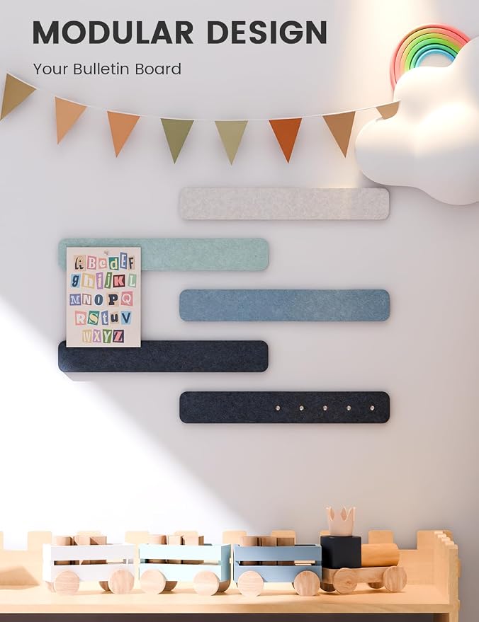 Fluxynara 13" x 2" Felt Wall Panels, Ocean Gradient | 5-Pack Includes 35 Push Pins and Adhesive Tabs for Photos, Notes and Decor in Bedroom Doors, Home Office or Studios - Image 5