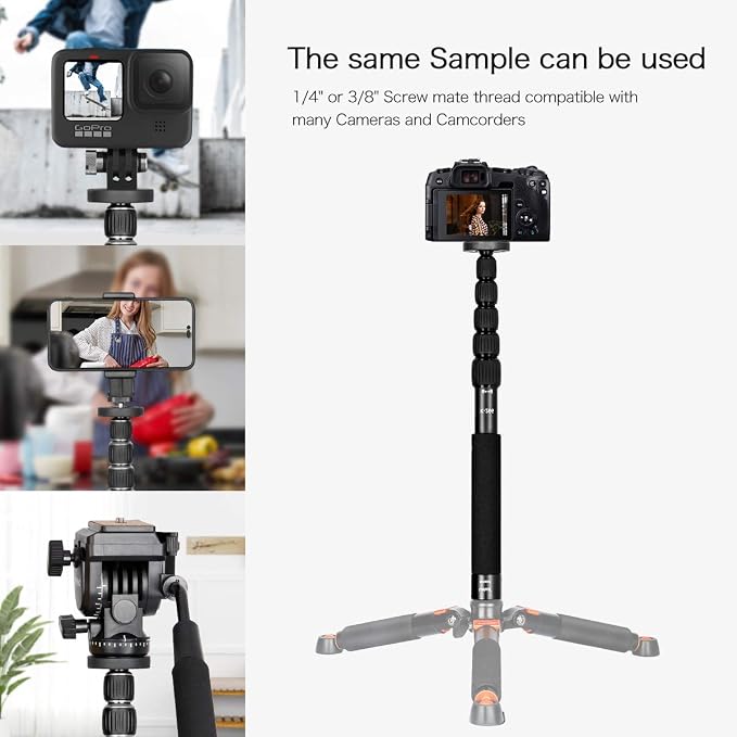 Koolehaoda 61" Camera Monopod, Aluminum 6-Section Portable Travel - Black | Folds to 15" Compact Telescopic Unipod Stick for Mirrorless & DSLR Camera, Lightweight Easy to Carry Photography - Image 5
