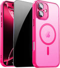 for iPhone 16 Case with Privacy Screen Protector, Hot Pink | Full Camera Protection, Matte Translucent, Magnetic, Compatible with MagSafe, Shockproof Phone Cover, Slim Fit by ZOZDOKG