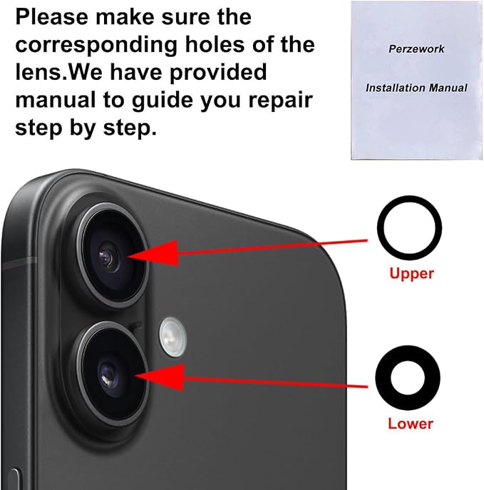 Back Rear Camera Lens Glass Replacement Compatible with iPhone 16 and iPhone 16 Plus with pre-Installed Adhesive and Reparing Toolkit - Image 6