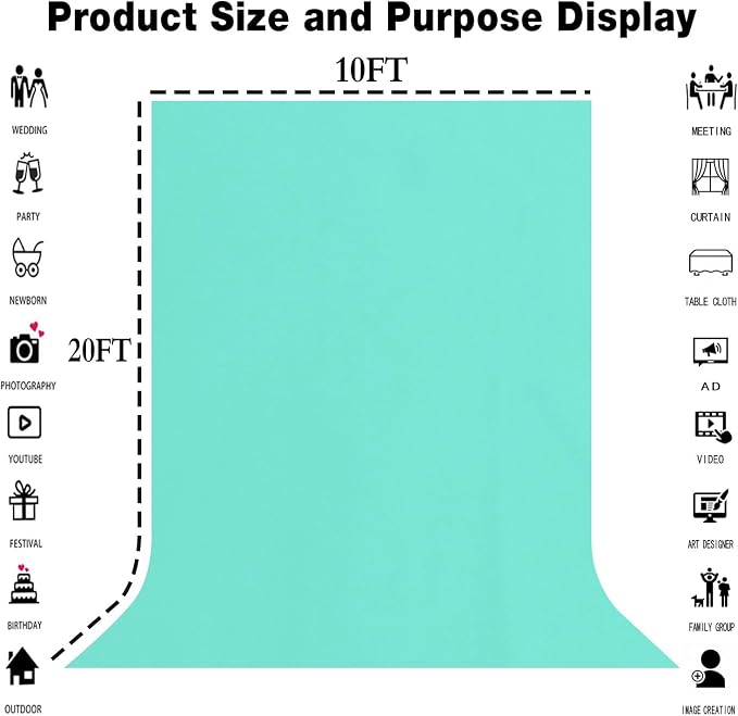 Turquoise Photography Backdrop for Photoshoot, Fabric 10x20ft | Polyester Studio Photo Backgrounds, Non Reflective, Easy to Hang, for Portrait Shoot, Product, Party Decor, Video Creation - Image 3