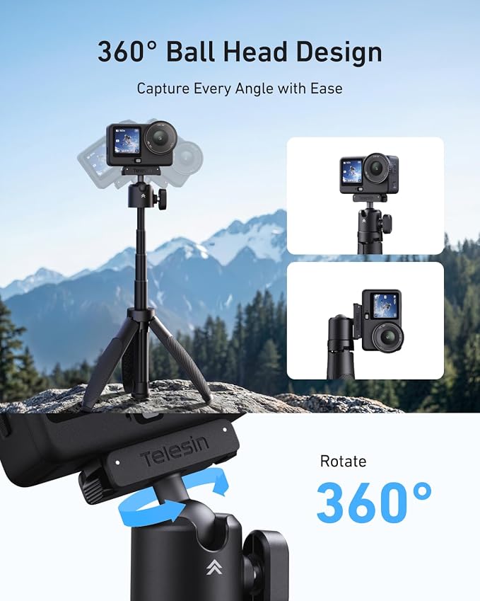 TELESIN 44cm/17.3" Mini Selfie Stick Tripod for DJI Osmo Action 6 Nano Xtra | 360° Ball Head, Magnetic Quick Release Tripods, Extendable Selfie Sticks, Vlog Handheld Grip - Image 2