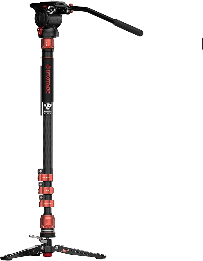 IFOOTAGE Cobra 3 Monopod with Fluid Head,Professional Portable Travel Monopod Set,71" Carbon Fiber Monopod for Cameras with Video Head, Compatible with Sony Canon Nikon Camera,C180F-P&Komodo K5S by IFOOTAGE