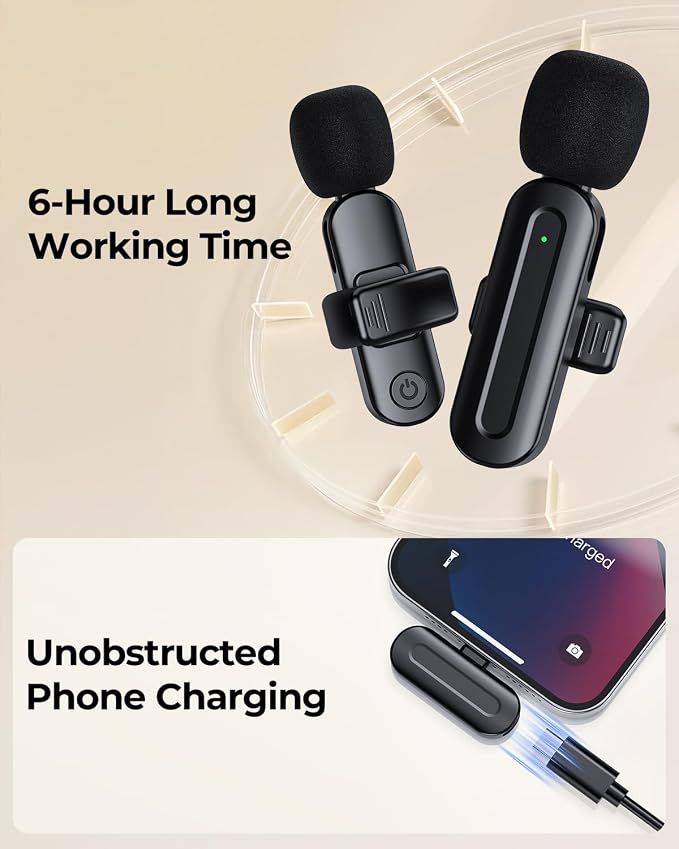 PQRQP Wireless Mini Microphone for iPhone/iPad/Android: 2 Pack Lavalier Microphone for Video Recording, High-Fidelity Audio iPhone Mic for Content Creators(Graphite Black) - Image 3