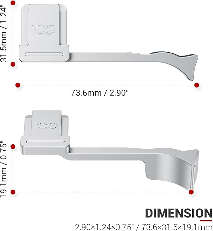 DLUX8 Thumb Grip with the Bottom of Silicone Hot Shoe Protective Pad-Silver | Aluminum Alloy DLUX8 Thumb Grip with Hot Shoe Cover Protector Thumb Rest Support Holder, Not Affect The Use of Camera Buttons - Image 6
