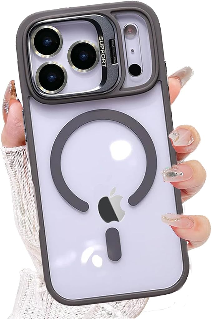 for iPhone 17 Pro Max Magnetic Case with Kickstand, [Compatible with MagSafe] Built in Stash Stand Clear Shockproof Soft Cover Camera Lens Protection Case for iPhone 17 Pro Max 6.9", Gray - Image 8