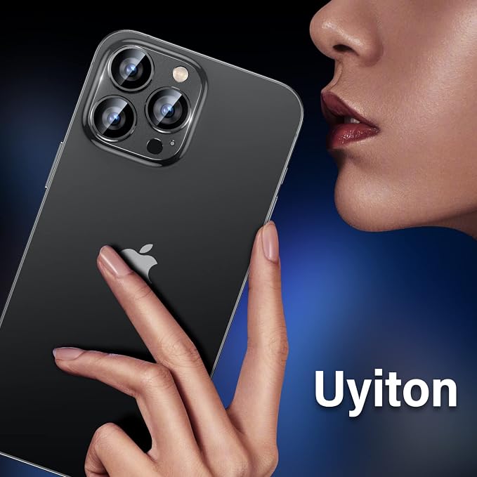 Uyiton for iPhone 14 Pro/iPhone 14 Pro Max Camera Lens Protector | Case-Friendly, Not Easy to Break, Military-Grade Sapphire Glass with Aluminum Metal Rear Camera Screen Cover, Black - Image 6