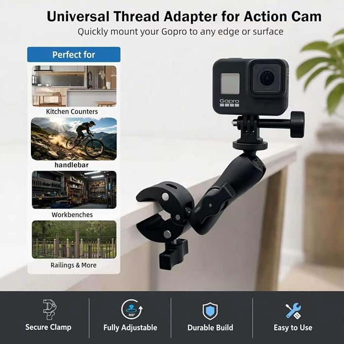 Double Super Clamp Mount 360° Adjustable Umbrella Tripod Mount | Camera Clamp for Photography Reflector Motorcycle Handlebar Umbrella Pole Holder Stand Bracket Flag Holder Light Stand Tripod - Image 5