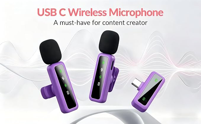Wireless Lavalier Microphone for iPhone - iPad, Android Phone Computer, Mini Microphone for Live Streaming, Video Recording, Outdoor or Indoor Interviews, YouTube, TikTok, Vlog (Purple) - Image 2