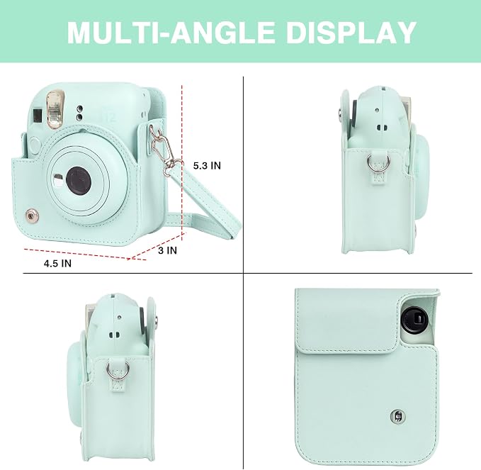 CAIYOULE Camera Case for Fujifilm Instax Mini 12 Instant Film Camera | Protective Camera Case, Camera Crossbody Bag for Fuji Mini 12 with Photo Album, Adjustable Shoulder Strap, Mint Green - Image 4