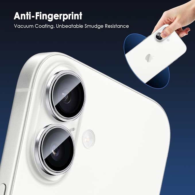 Camera Lens Protector for iPhone 17, Silver | AR+AF, 9H Tempered Glass, Individual Metal Ring, Anti Glare, Fall Protection, Camera Screen Cover - Image 6