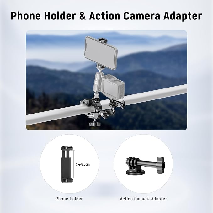 NEEWER Super Clamp with 3" Dual Ballhead Magic Arm Camera Phone Mount, ST88 | With 1/4" and 3/8" Threads, Cold Shoe, Phone Holder, Action Camera Adapter, Compatible with GoPro DJI iPhone 16 15 Pro Max - Image 6