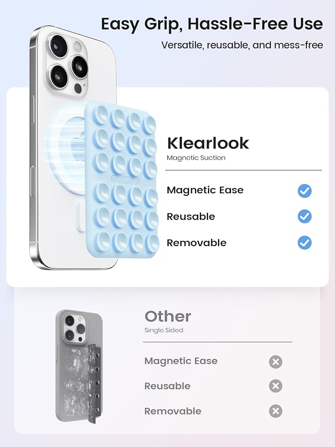 Klearlook Magnetic Suction Phone Mount for MagSafe Case, Light Blue | Removable Sticky Phone Grip Holder for Hands-Free Makeup / Selfie / Vlog for TikTok & Instagram Influencer / Creator - Image 3