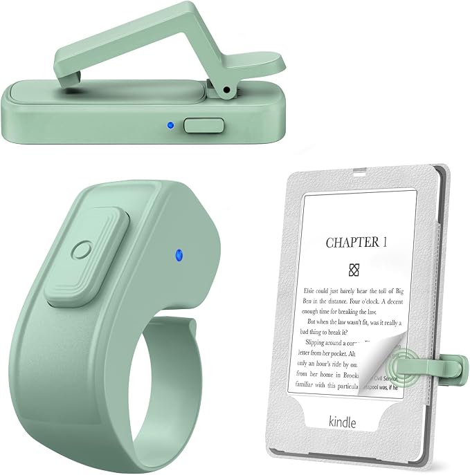 Page Turner Ring for Kindle,Remote Control for iPhone iPad Tablets eReaders | Clicker Page Turner for Kindle Accessories for Camera Video Record&Shutter Selfie with Storage Bag, Fits Thick Cases (Green) by JIMZOO