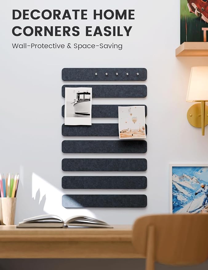Fluxynara 13" x 2" Felt Wall Panels, Midnight Blue | 8-Pack Includes 50 Push Pins and Adhesive Tabs for Photos, Notes and Decor in Bedroom Doors, Home Office or Studios - Image 4