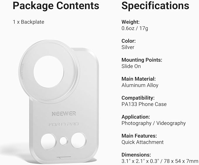 NEEWER 37mm Filter Lens Backplate for PA133 Phone Case Only, Quick Release Video Rig Mobile Photography Accessories Compatible with iPhone 17 Pro Beastgrip, PA173 (Silver) - Image 7
