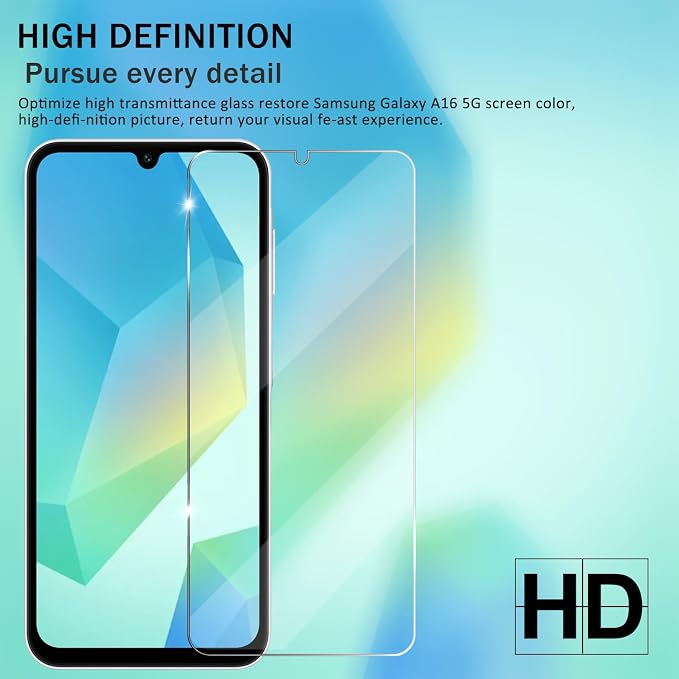 Screen Protector for Samsung Galaxy A16, [2+2 Pack] Tempered Glass for Galaxy A16 5G & Camera Lens Protectors[Ultrasonic Fingerprint Unlock] [Case Friendly] [Bubble-Free] - Image 6