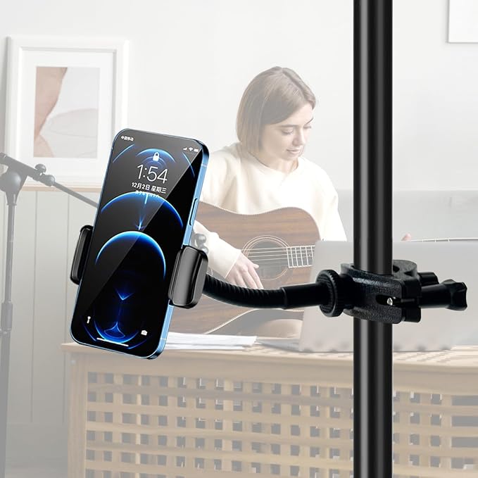 JCWINY Mic Stand Phone Holder, Flexible Phone Holder for Microphone Stand, Adjustable iPhone Mic Stand Holders, Music Stands Phone Holders for iPhone 14 13 12 MAX Pro Samsung Galaxy All Smartphones - Image 5