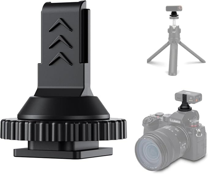 JJC Anti-Slip Cold Shoe Mount Adapter for DJI Mic 2 Receiver,with 1/4"-20 | with Tighten Knob for Stable Mounting,Durable ABS Cold / Hot Shoe Adapter,for DSLR Camera Tripod Vlogging Video Recording by JJC