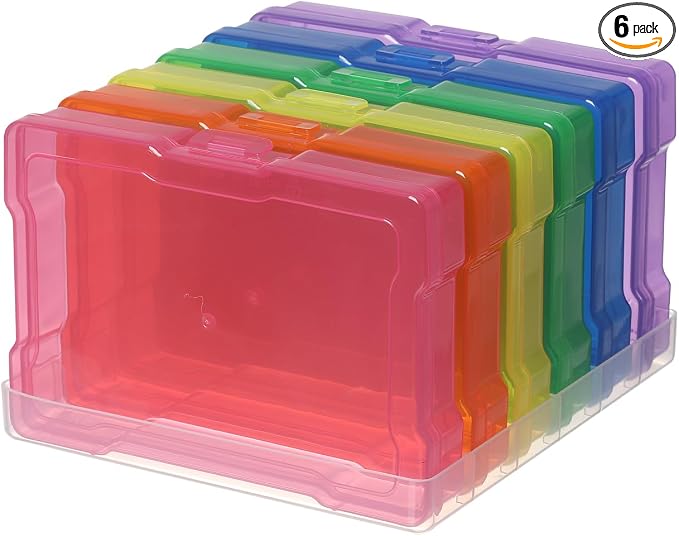 novelinks 6 Pcs 4"x6" Plastic Photo Storage Boxes with Tray (Color 1Pack) | Photo Organizers and Storage, Task Boxes for Special Education, Flash Card Holder, 4x6 Index Card Holder, Picture Boxes by novelinks