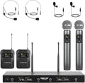 Phenyx Pro 4-Ch UHF Handheld/Bodypack Wireless Microphones PTU-5200-2H2B | 2 Handheld Mics, 2 Bodypacks, Headset/Lapel Mics, 4 x 25 Frequencies, 200 ft Range, Stage Vocals, Karaoke, Church Services by PhenyxPro