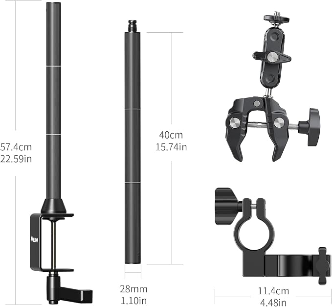 JUSMO LS15 Pro Camera Desk Mount, Aluminum Overhead Camera Mount Rig | DIY Length Height, 22lb Load, Aluminum, Multi-Device Expandable for DSLR Phone Light Microphone Streaming Studio Video - Image 8