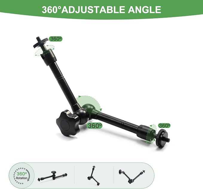 10 inch Articulating Magic Arm with Super Clamp and Wall Mount Base,Friction Arm Mount for LCD Monitor LED Light Camera Rig - Image 3