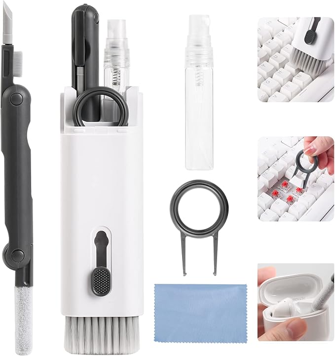 7 in 1 Electronic Cleaner kit, Cleaning Kit for Monitor Keyboard Airpods MacBook iPad iPhone iPod, Screen Dust Brush Including Soft Sweep, Swipe, Airpod Cleaner Pen, Key Puller and Spray Bottle by VUBOJO