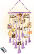Homecor Hanging Photo Display Wall Decor, Purple Macrame Hanging Boho Room Bedroom Decor, Picture Frame Collage with Light 30 Clips, Christmas Teenage Teen Girl Gifts Ages 10 11 12 13 14 Years Old by HOMECOR