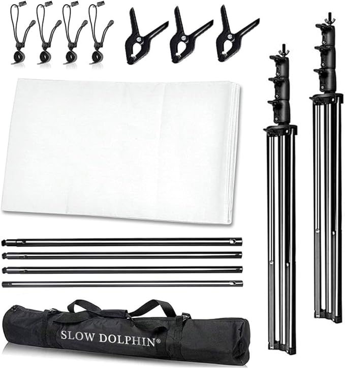 SLOW DOLPHIN Photo Video Studio 10 x12ft 100% Cotton White Muslin Backdrop with 10 x 10ft Stand Photography Background Support System Kit Clamp, Clips,Carry Bag - Image 3
