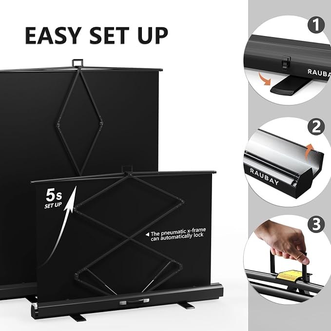 【Easy Set Up】 RAUBAY 59.8 x 82.7in Collapsible White Backdrop Screen | Portable Retractable Panel Photo Background with Stand for Video Conference, Photographic Studio, Streaming - Image 4
