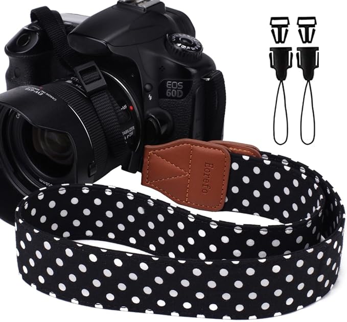 Camera Strap Women Camera Neck Strap Shoulder Belt Strap for Compact Digital Camera, Mirrorless Camera, Small DSLR Camera, Instant Camera(Black Dot) by Eorefo