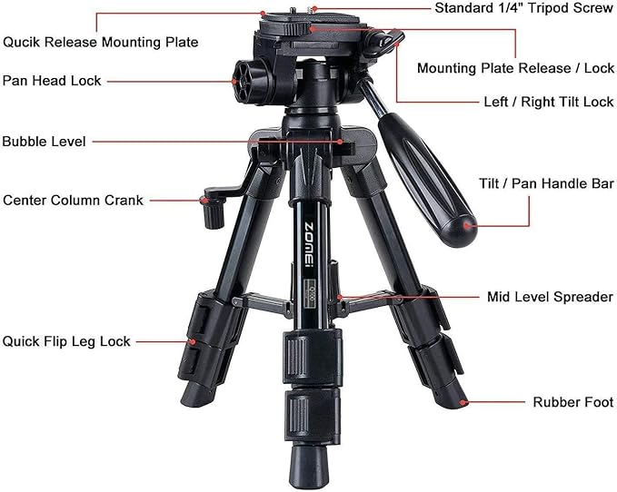 Mini Tripod for Camera,Zomei Travel Table Tripod with 3-Way Pan/Tilt Head 1/4 inches Quick Release Plate and Bag for DSLR Camera Tripod Carrying Bag - Image 6