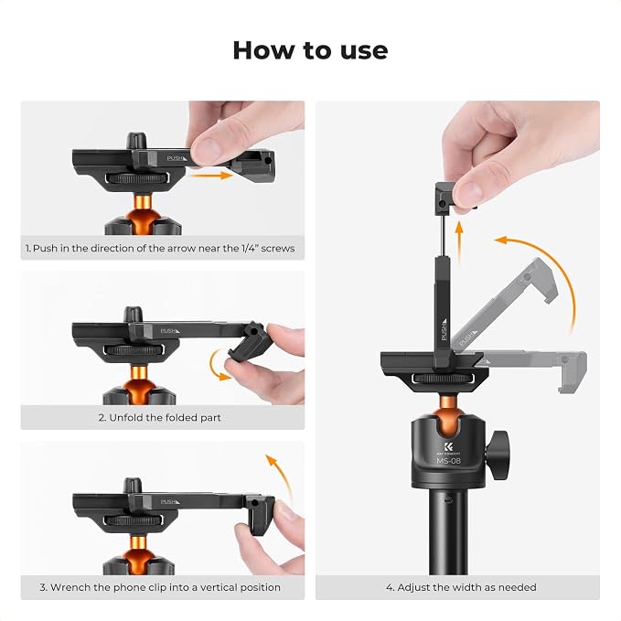 K&F CONCEPT 62'' Phone Selfie Stick Tripod | 360° Ball Head Camera Tripod with Remote, 2-in-1 Phone Holder Compatible with DJI Osmo Pocket 4/3 Insta360 Luna Ultra. MS08 - Image 7