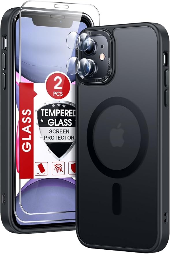 LeYi for iPhone-11 Phone Case with Screen Protector X2 + Camera Cover X2, Compatible with MagSafe Magnetic Funda para i Phone 11case Military Grade Protective Women Men Cases ipone 11, Black by LeYi