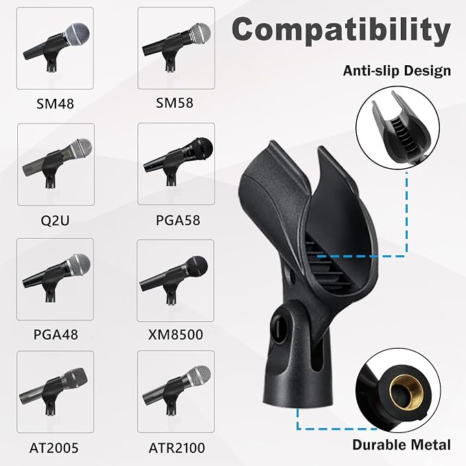 Universal Microphone Clip Holder, Comes with 5/8" Male to 3/8" Female Screw Adapter Suitable for Handheld Microphones, 2-Pack - Image 2