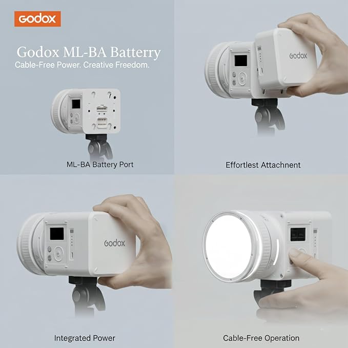Godox ML-BA Battery Pack for ML80Bi and ML150Bi Bi-Color LED Lights | 14.4V 6600mAh capacity with built-in USB-C charging, providing dependable power for studio production and outdoor shooting - Image 5