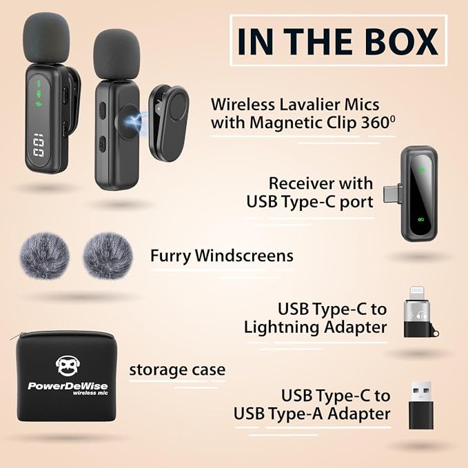 Wireless Lavalier Microphone for iPhone & Android, 2 Pack Mini Mic with USB-C/Lightning/USB-A Receiver, Plug & Play No Bluetooth, AI Noise Cancelling Lapel Mic for TikTok YouTube Vlog Podcast - Image 2
