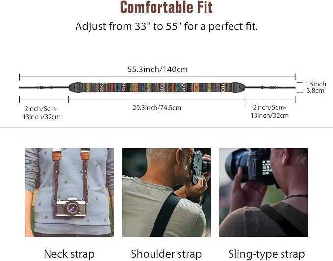 MoKo Camera Strap, Retro Cotton Canvas Woven Strap Universal Shoulder Neck Sling Belt for ALL DSLR/SLR Cameras Canon/Sony/Nikon, Adjustable Thin Strap for Adults & Kids, Colorful Stripe | Cotton Vintage Camera Strap,Adjustable Neck Shoulder Strap,for C... - Image 4