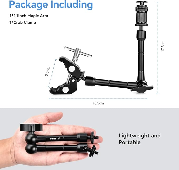 UTEBIT 11" Magic Arm Clamp with Super Clamp | ARRI 1/4" Thread, ARRI 3/8" Thread - Image 2