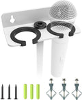 White 2-Slot Multi Mic Holder for Handheld Wired/Wireless, Wall/Stand Mount | Wall Mounted Organizer, Fits 5/8 & 3/8 Mic Stand, Holds 2 Wired/Wireless Mics for Church/Stage/Studio, Rubber Pad Protection by Borenbuir
