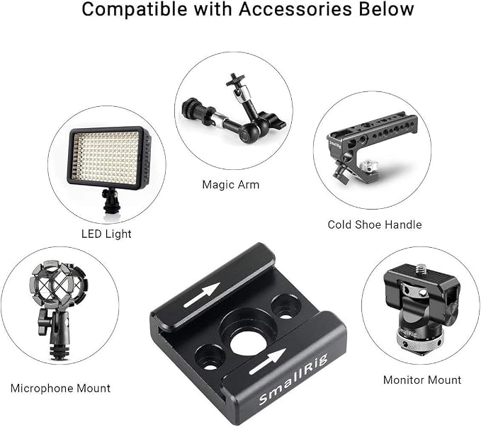 SMALLRIG Cold Shoe Mount Adapter with 1/4" Thread - 1241 | 1/4" Thread Hole to Cold Shoe Adapter, Mounts on Camera & Camcorder Rigs for Mic/LED/Monitor Accessories - Image 4